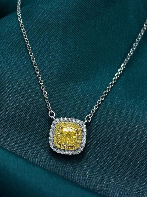 Yellow [P 2143] 925 Sterling Silver High Carbon Diamond Geometric Luxury Necklace